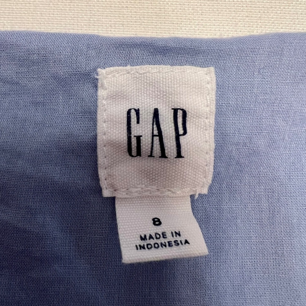 Gap Blue Linen Blend Button Front Puff Sleeve Tie Cuff Fit Flare Dress Size 8 - Picture 3 of 9